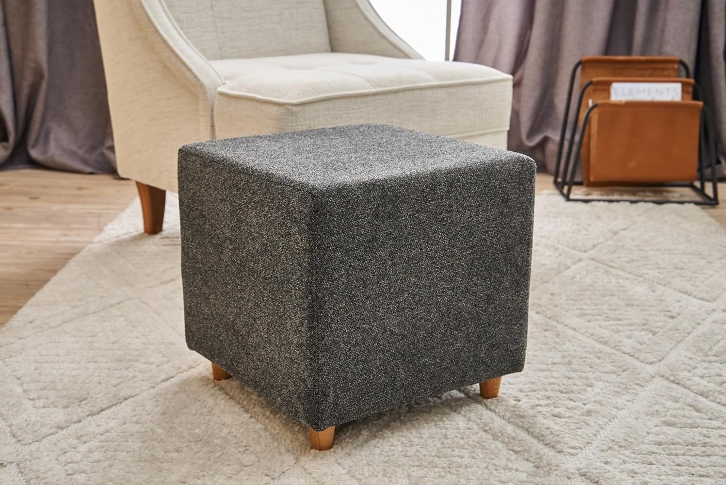 Atelier Del Sofa Stylish Anthracite Pouffe, 40 x 40 x 40 cm | 100% Wooden Frame, 100% Polyester & Cotton Fabric | Comfortable 32 DNS Foam for Modern Living Spaces Bild 1
