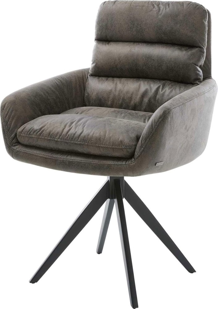 Esszimmerstuhl Abelia-Flex mit Armlehnen Mikrofaser Grau Antik Kreuzgestell kantig Schwarz Bild 1