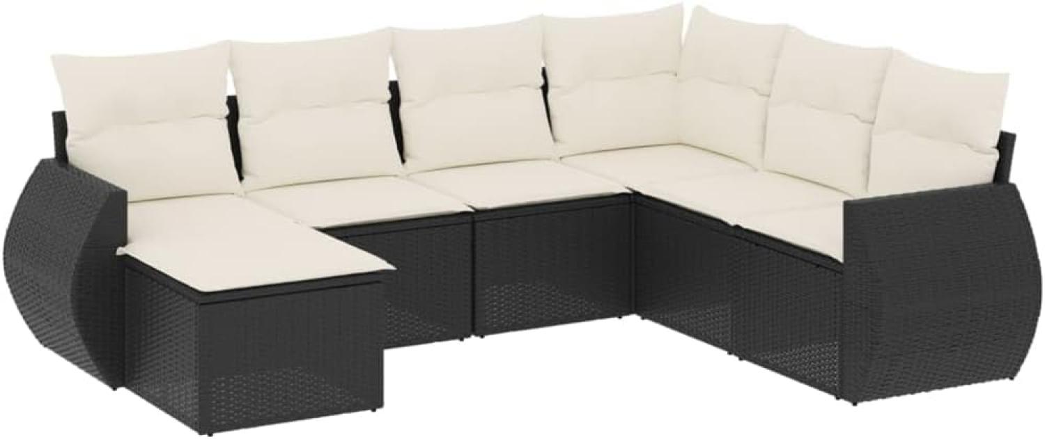 vidaXL 7-tlg. Garten-Sofagarnitur mit Kissen Schwarz Poly Rattan 3254033 Bild 1