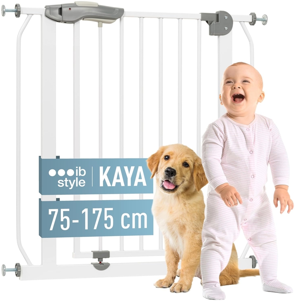 ib style® KAYA | Das Premium Treppengitter|mit ALLEN Sicherheitsmerkmalen | ! Inkl. Wandschutzkappen ! | Kein Bohren | Weiß-anthrazit | 95-105 cm Bild 1