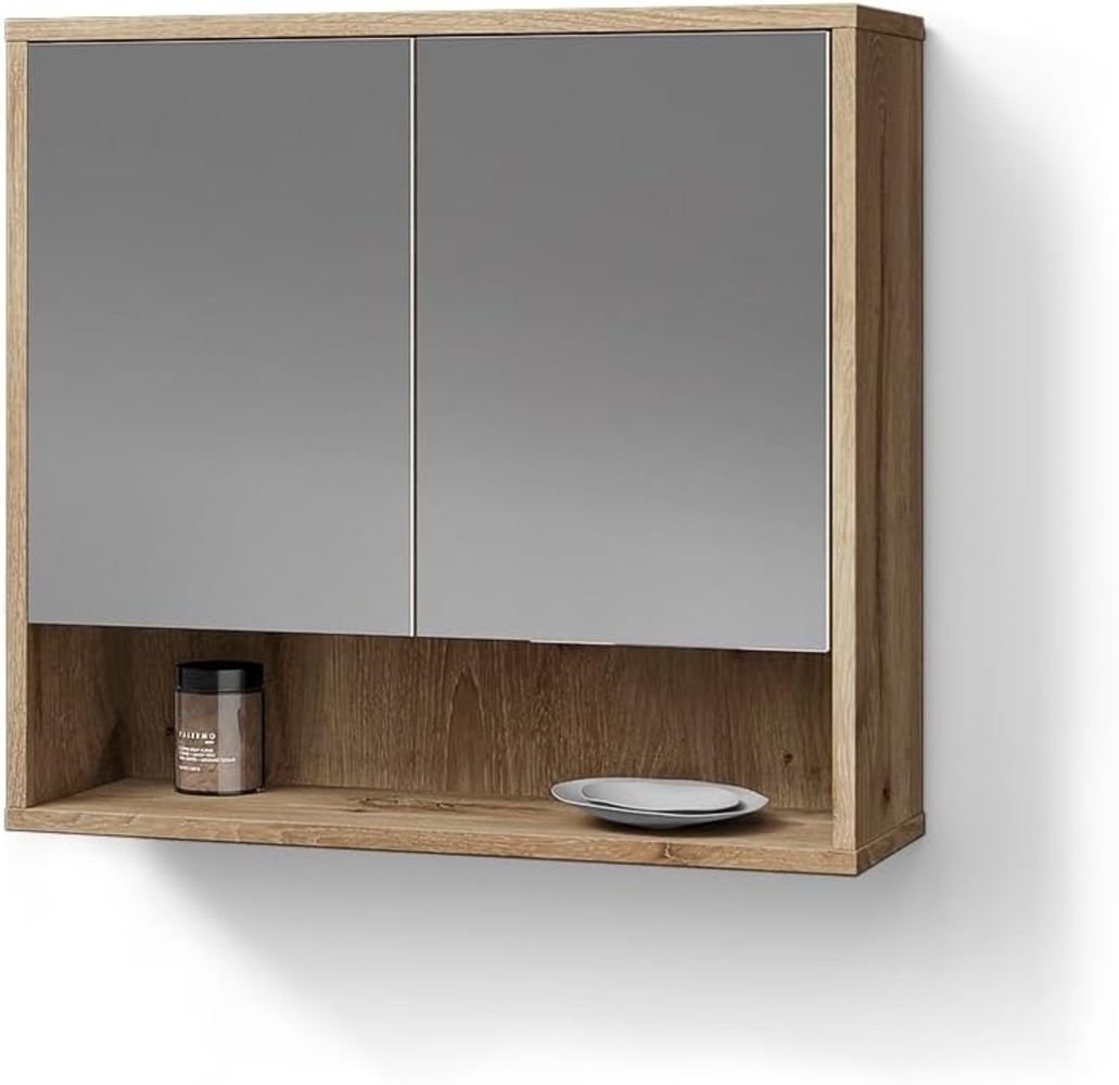 Livinity® Badezimmerspiegelschrank ATERNO, Viking Oak, 70 x 65 cm mit 2 Türen Bild 1