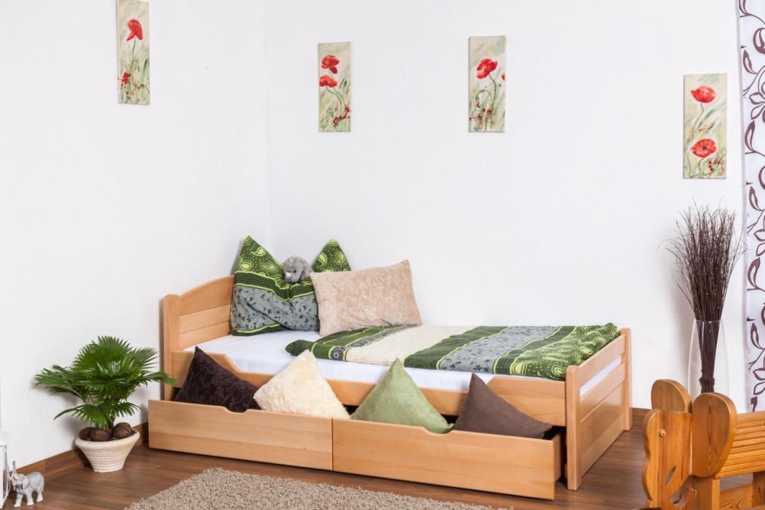 Einzelbett / Funktionsbett \"Easy Premium Line\" K1/ Voll inkl 2 Schubladen und 2 Abdeckblenden, 90x200 cm Buche Vollholz massiv Natur Bild 1