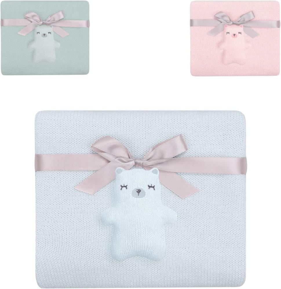 Kikkaboo Babydecke Bär 100x75 cm, 100% Baumwolle, gestrickte Kuscheldecke blau Bild 1
