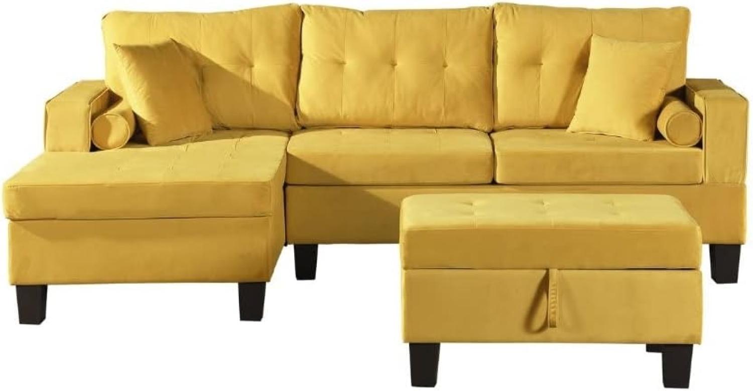 HOME DELUXE Sofa mit Récamiere ROM – Samt Gelb Bild 1