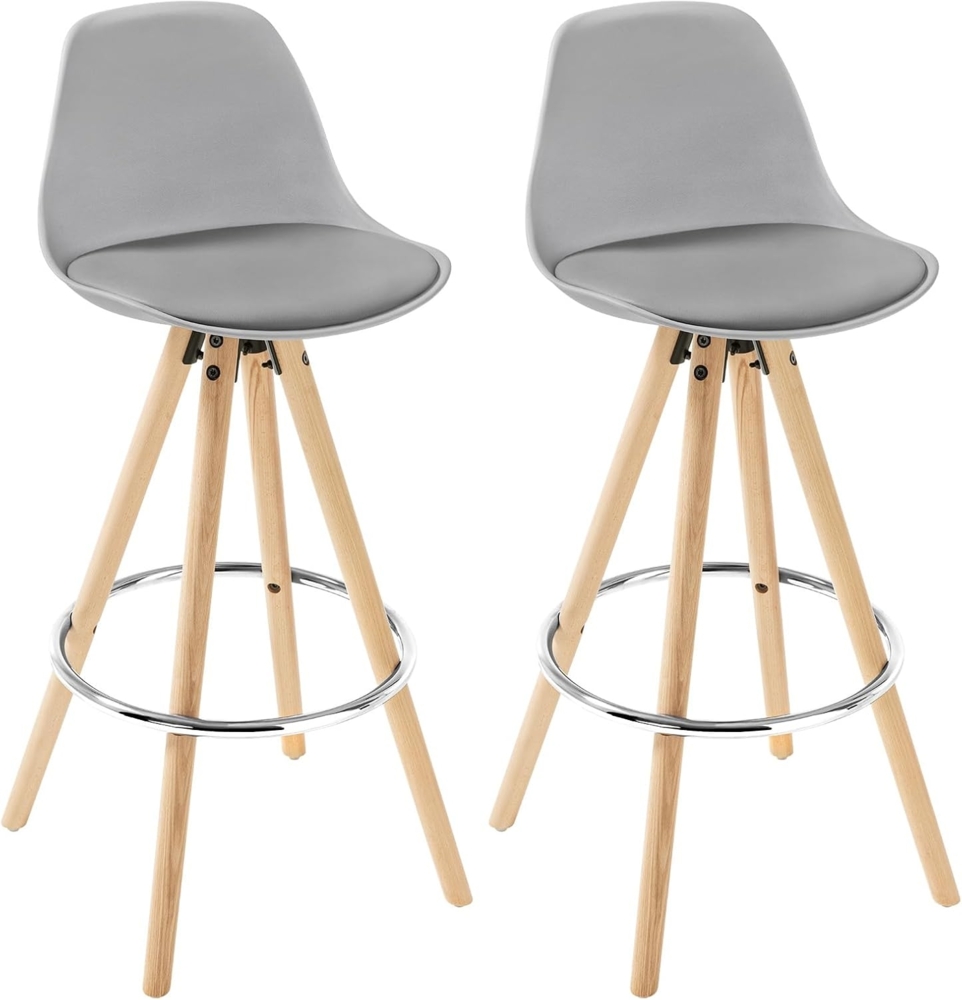 2er-Set Barstuhl aus Kunstleder Holzgestell mit Lehne & Fußstütze grau Bild 1