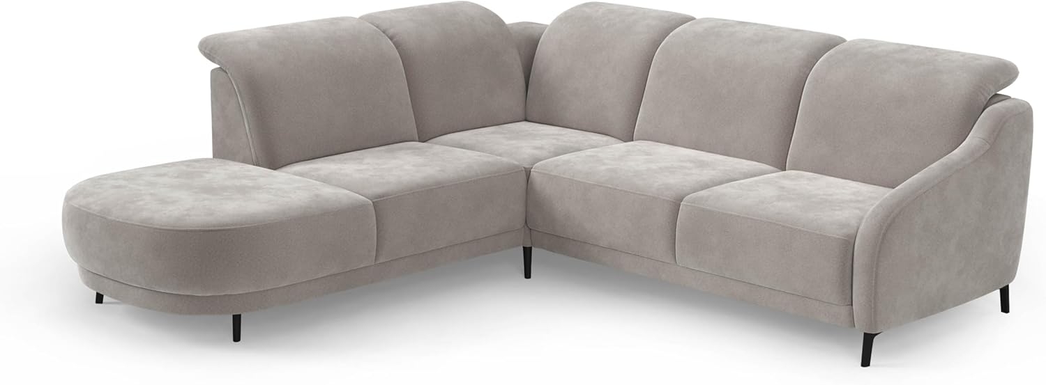 CAVADORE Ecksofa Blue/Eckcouch im modernen Design, inklusiv Kopfteilverstellung, Vorziehsitz motorisch, Klapptisch und mattschwarzen Metallfüßen / 258 x 93 x 249 / Mikrofaser, Hellgrau Bild 1