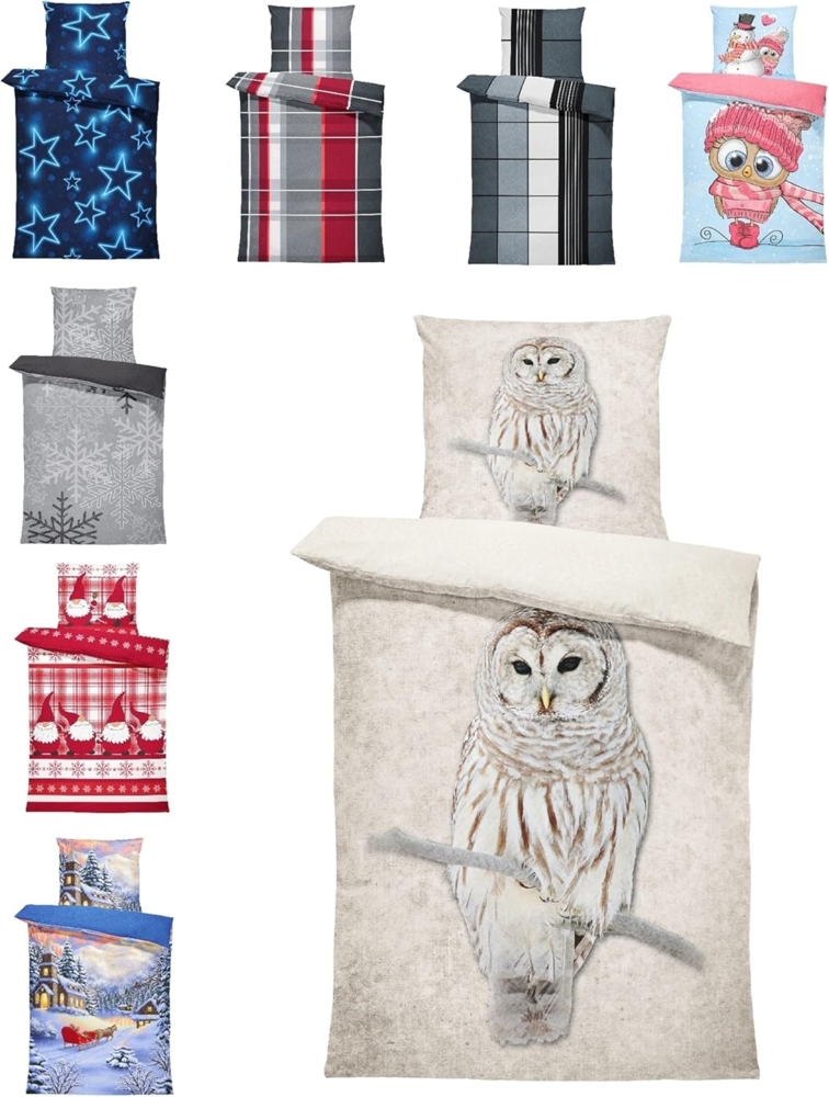 One Home Bettwäsche Winter Thermofleece, Fleece, 2 teilig, Eule Natur Tiermotiv, kuschelig flauschig warm weich Modern Bild 1