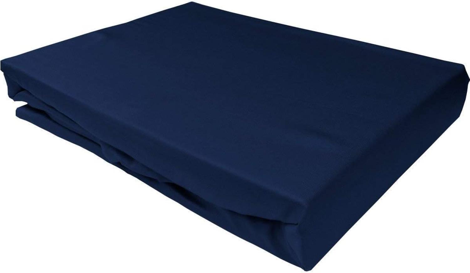 Bettwaesche-mit-Stil Mako-Satin Spannbettlaken dunkelblau 100x200cm Höhe 5-10cm Bild 1