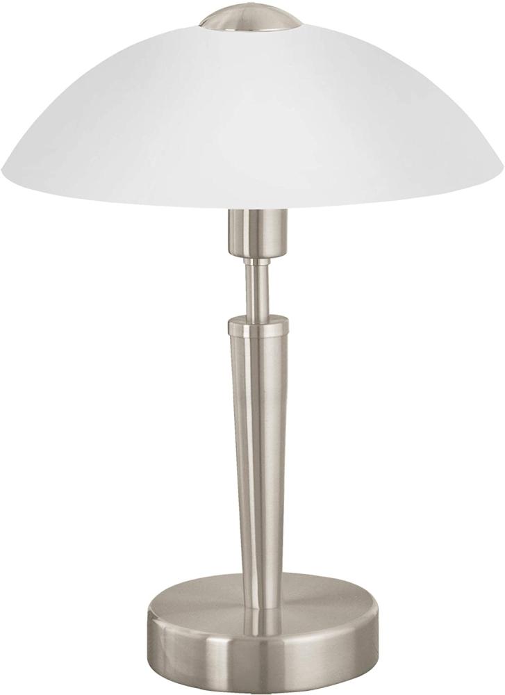 Eglo 85104 Tischleuchte SOLO 1 Stahl nickel-matt, Glas satiniert, weiss E14 max. 1X40W H:35cm Ø26cm mit Touchdimmer Bild 1