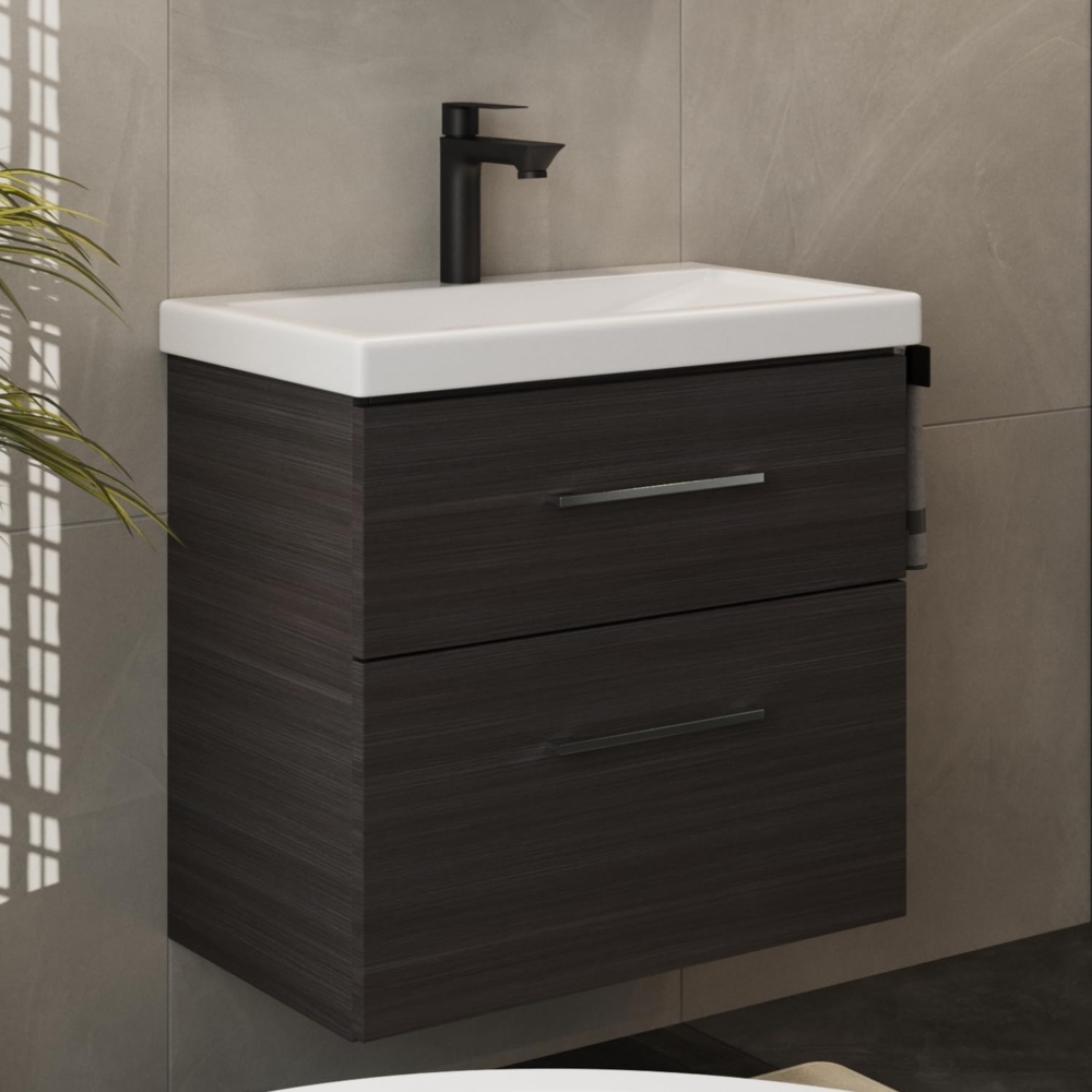 Planetmöbel Waschtischunterschrank 64cm Badmöbel Set für Badezimmer Gäste WC Anthrazit Bild 1