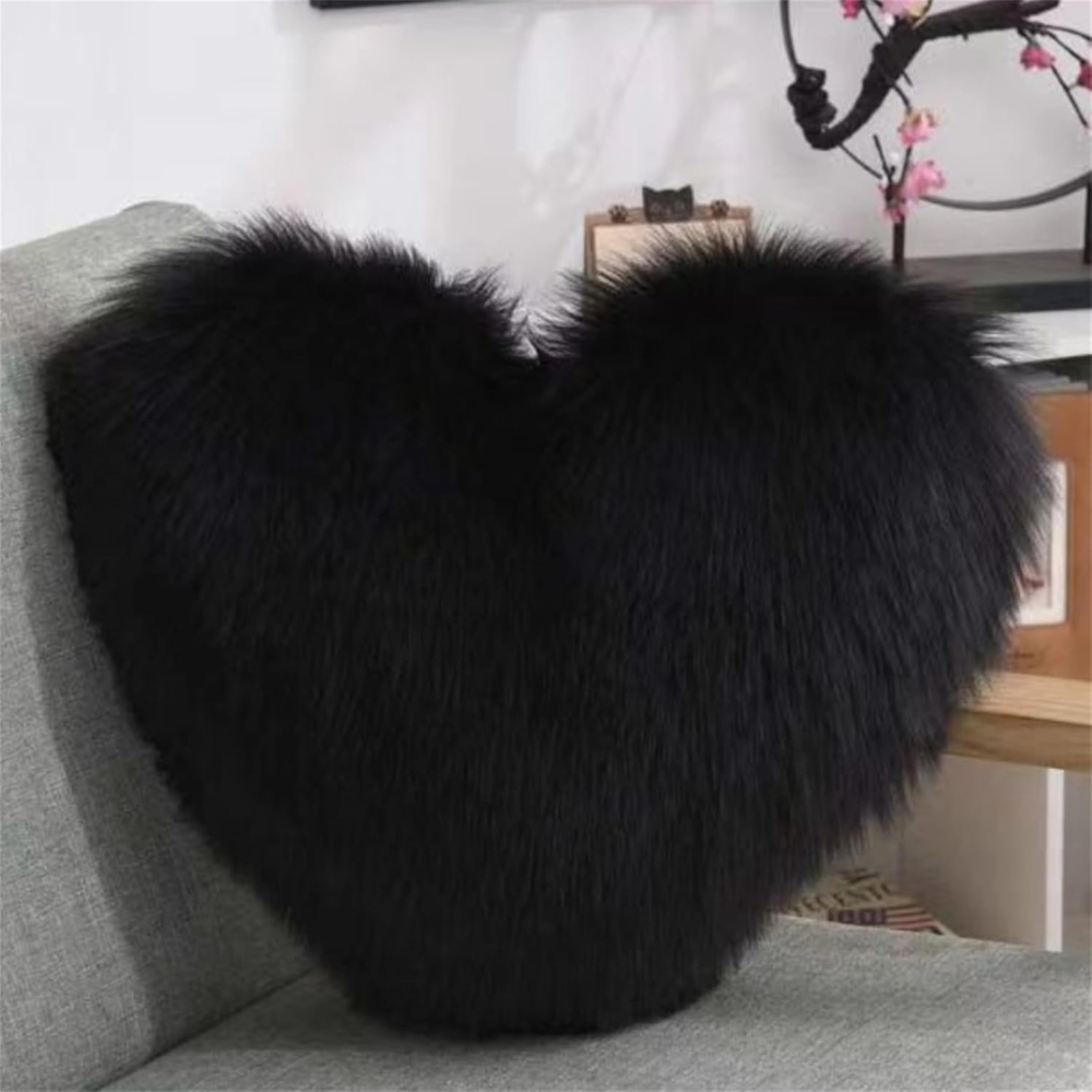 Herzkissen, Herz Kissen Kinderzimmer, Doppelseitiger Flausch Superweiches Plüsch Dekokissen, Herz Dekoratives Kissen für Wohnzimmer Sofa Kind Schlafzimmer Bett (Schwarz,40x50 cm) Bild 1