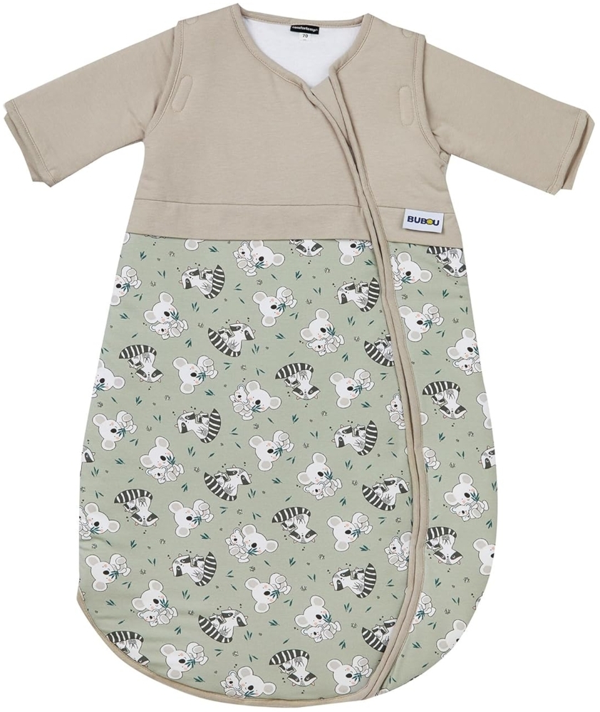 Gesslein Baby Schlafsack Bubou, Ganzjahres-Schlafsack mit Temperaturregulierung (optimale Passform, langer Reißverschluss, 90),beige-grün mit Koala Bild 1