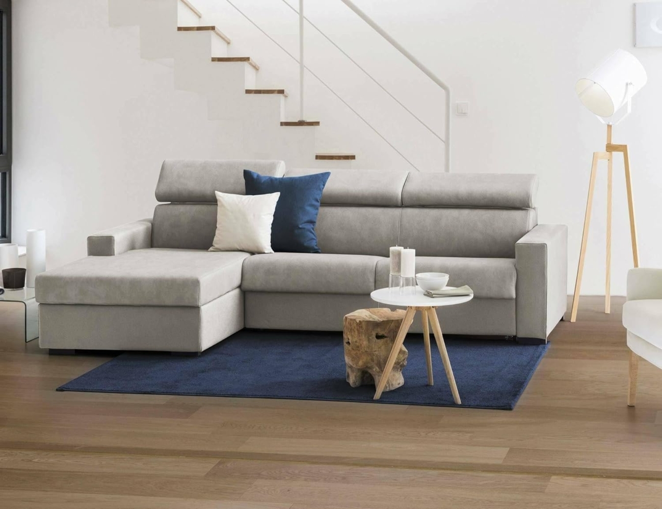 Talamo Italia - Schlafsofa mit Halbinsel Alda, Sofà mit Sinistra-Stauraum-Halbinsel, Standardarmlehnen, 100 % Made in Italy, Cm 280x95h85, Tortora Bild 1