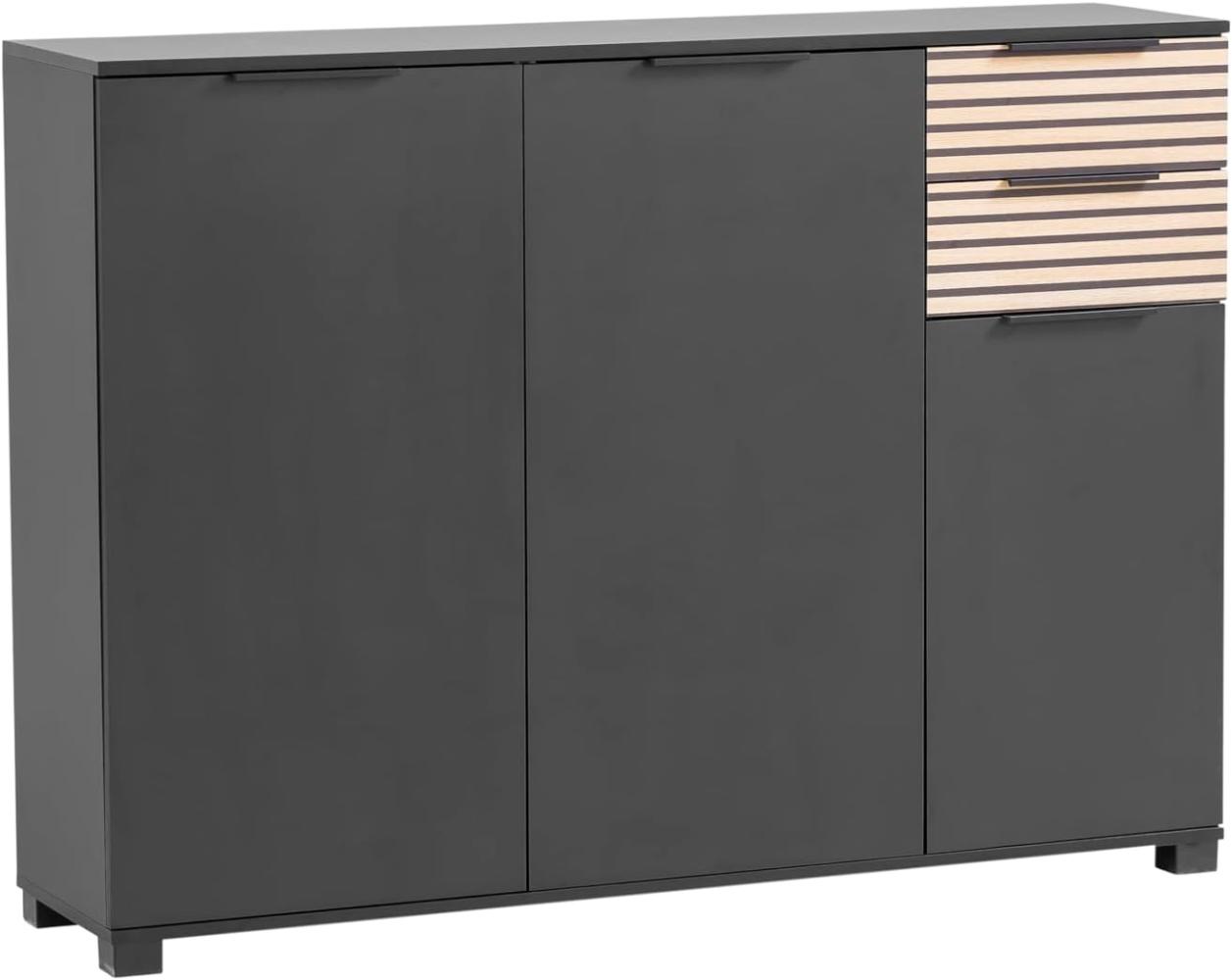 Schildmeyer Schuhschrank Alexa, Holzwerkstoff, Schwarzmatt/Akustikpaneel Optik, 141,9 x 35,0 x 105,5 cm Bild 1