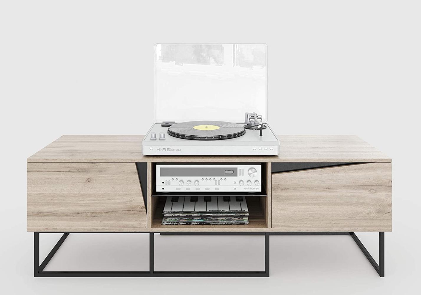 Carv - Lowboard mit 2 Türen und 2 offenen Fächern, Push-Open-Beschläge, Wild Oak Holzdecor, Metallsockel, modernes Industrial-Design Bild 1