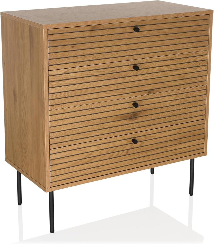 hjh LIVING Kommode mit 4 Schubladen Eiche LINNO K 80x40x85 cm Schubladenkommode Schrank im Industrial-Stil, viel Stauraum Bild 1