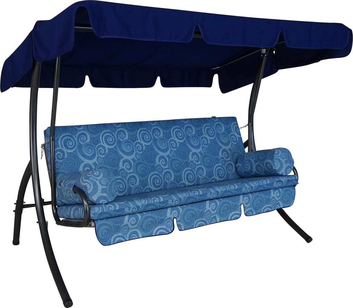 Angerer Freizeitmöbel GmbH Hollywoodschaukel Trend - Gartenschaukel Made in Germany - Schaukel zum Sitzen, Liegen und Entspannen - inklusive Bett-Funktion - einfache Montage (Grau-Blau Geblümt) Bild 1