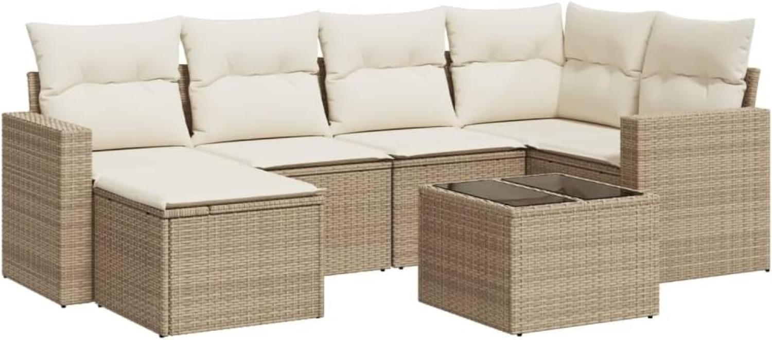 vidaXL 7-tlg. Garten-Sofagarnitur mit Kissen Beige Poly Rattan 3251605 Bild 1