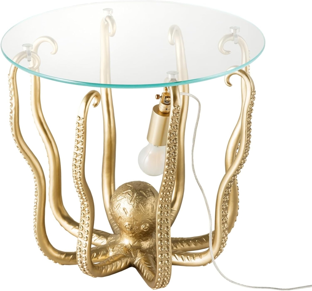 riess-ambiente Beistelltisch WILDLIFE OCTOPUS 50cm gold / transparent · Wohnzimmertisch mit Licht (Einzelartikel, 1-St), mit Glas-Tischplatte · rund · Kraken-Skulptur · maritimes Design Bild 1