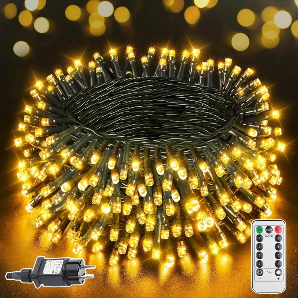 Montegoni LED-Lichterkette 10m 100 LEDs Lichterkette warmweiß, Weihnachtsdeko, IP65 Wasserdicht, 8 Lichtmodi, Ferbedienung mit Timer und Memory Funktion, IP65 Bild 1