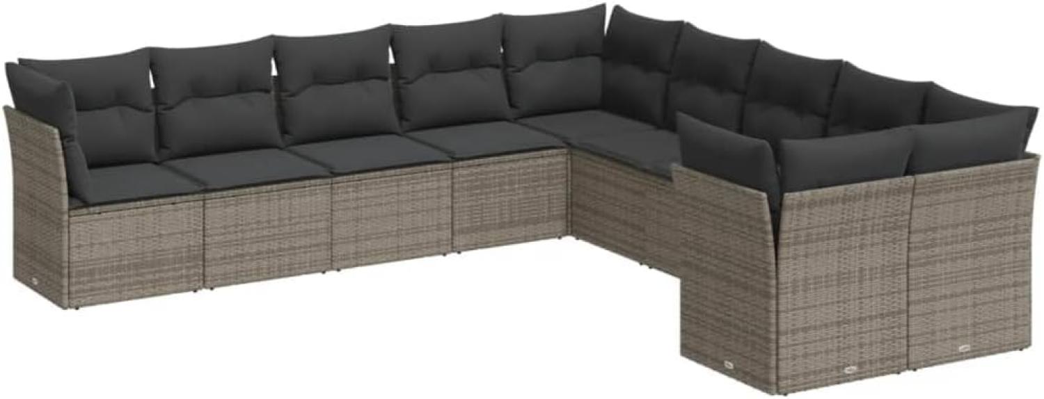 vidaXL 10-tlg. Garten-Sofagarnitur mit Kissen Grau Poly Rattan 3250079 Bild 1