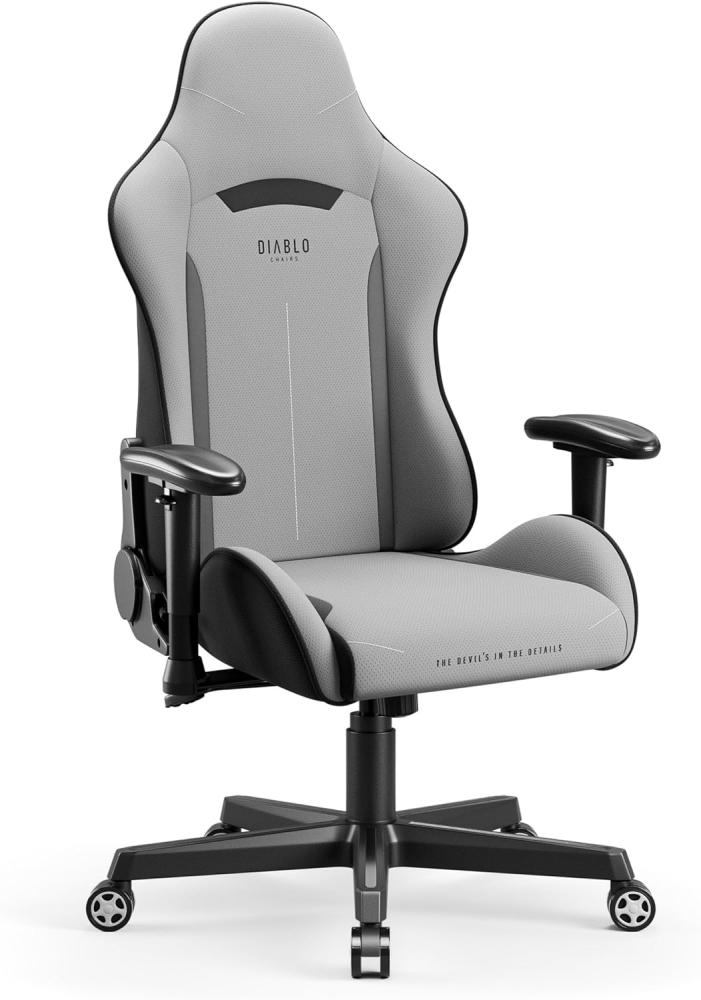 Diablo X-ST4RTER Gaming Stuhl Chair Bürostuhl Schreibtischstuhl Ergonomisch Stoffbezug 2D Armlehnen Kippmechanismus (Grau) Bild 1