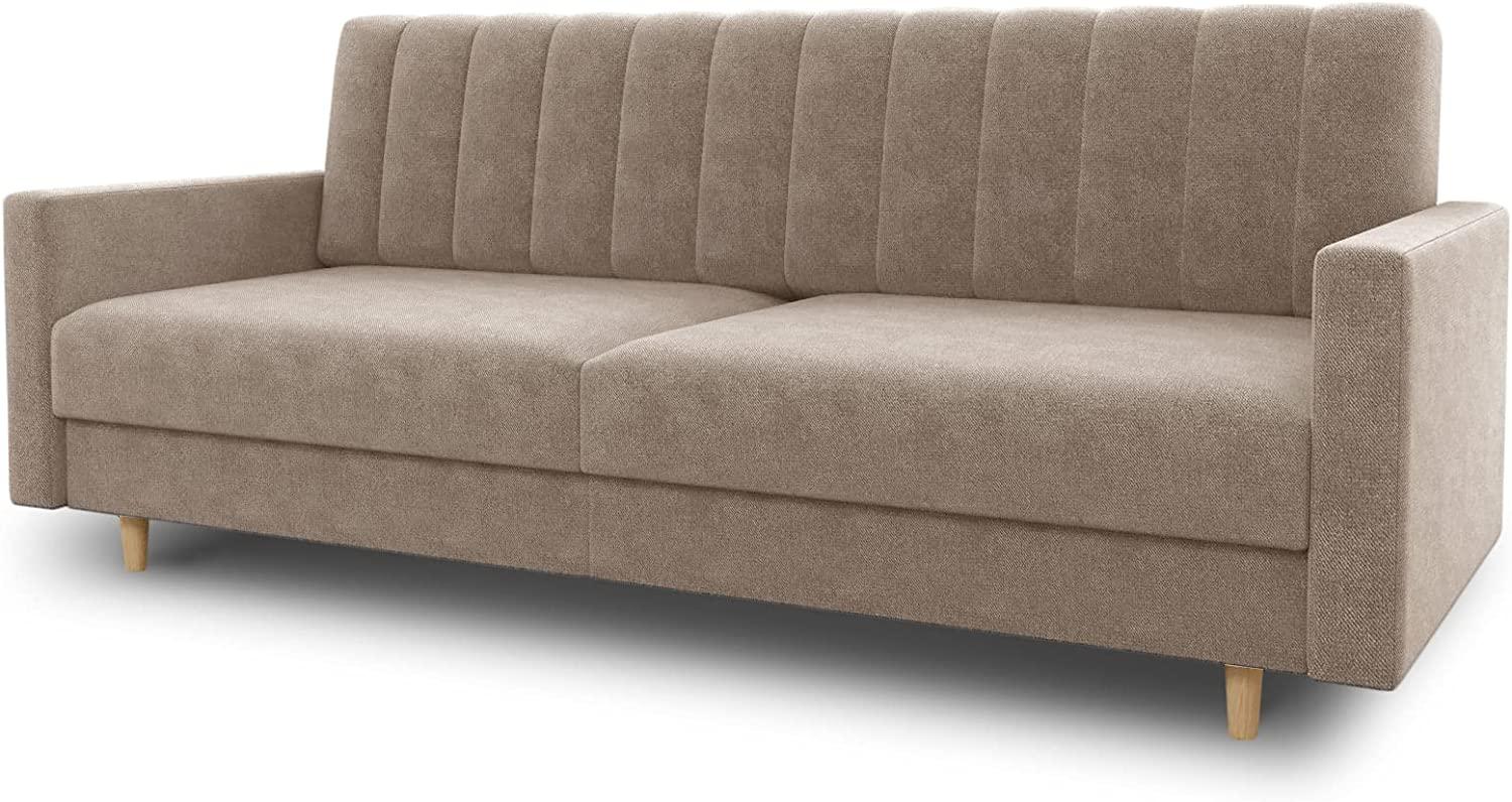 Schlafsofa Sara - Sofa mit Schlaffunktion und Bettkasten, Bettsofa mit Wellenfeder, Schlafcouch mit Holzfüße, Couch vom Hersteller, Couchgarnitur, Velours (Beige (Paros 02)) Bild 1