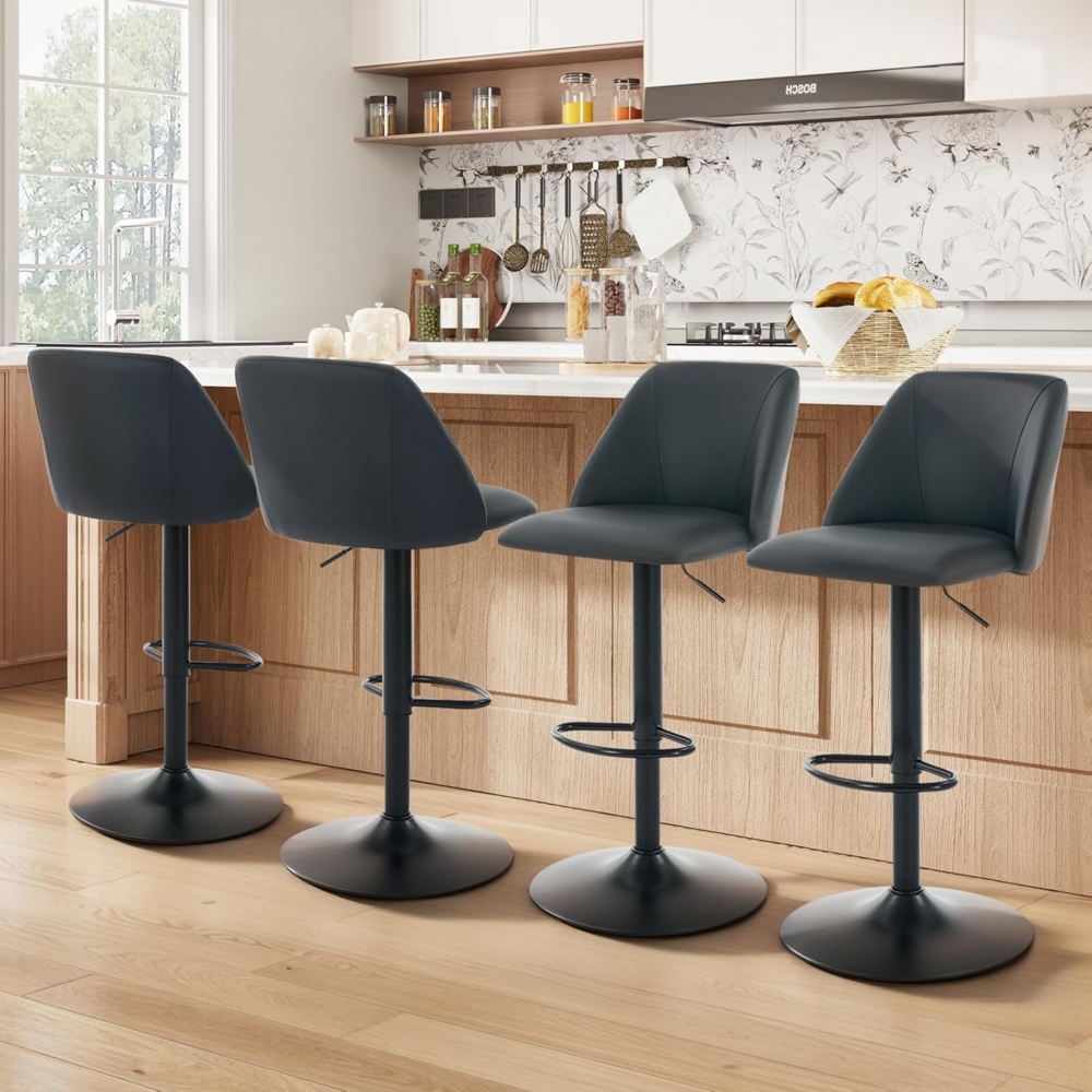 COLAMY Barhocker 4er Set mit Rückenlehne & 360° Drehfunktion, Höhenverstellbar (63,5-84,5 cm), Küchenhocker aus PU-Kunstleder, Stühle für Kücheninsel, Esszimmer oder Home-Bar, Schwarz Bild 1