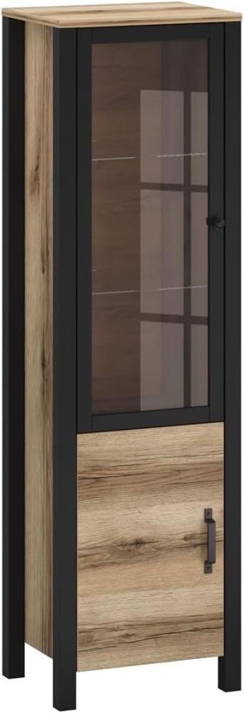 Vitrine Glasvitrine Derby 56 x 43 x 191 cm Eiche Delano hell schwarz 2-türig Bild 1