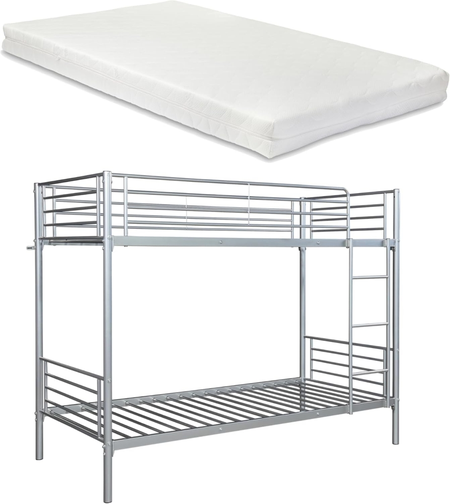 Metall-Etagenbett Soppsar mit 2 Matratzen 200x90 cm Silber [en. casa] Bild 1