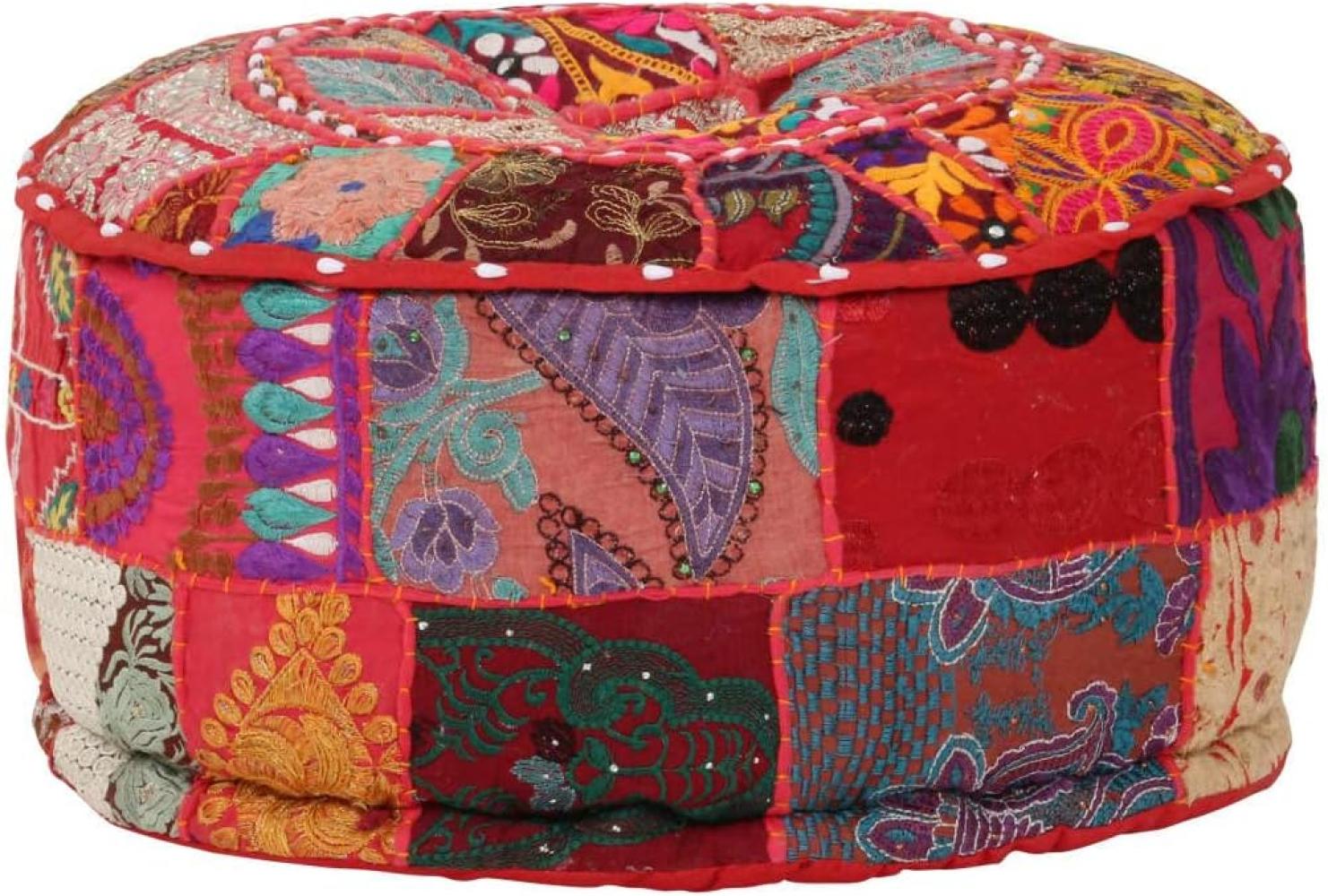 Patchwork Sitzpouf Rund Baumwolle Handgefertigt 40x20 cm Rot Bild 1