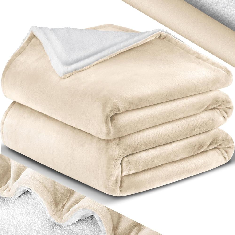 KESSER® Kuscheldecke Flauschige Sherpa Extra Weich & Warm Wohndecke Flanell Fleecedecke, Falten beständig/Anti-verfärben als Couchdecke Sofadecke oder Bettüberwurf Beige, 130 x 150 cm Bild 1