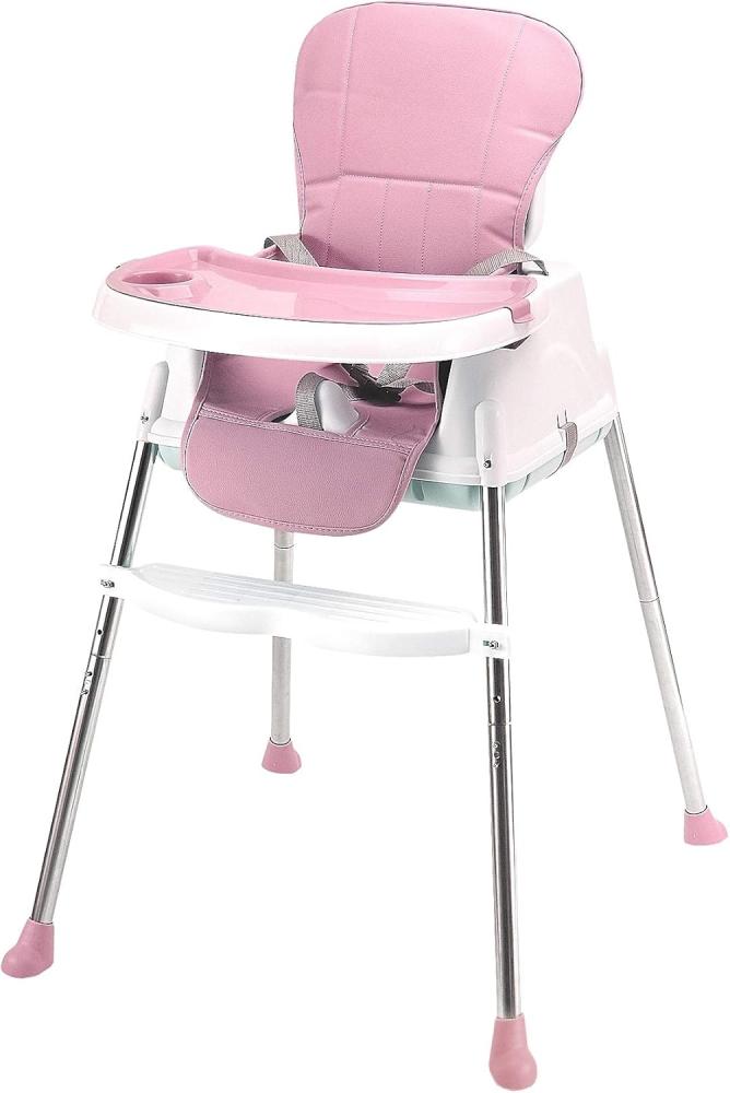 wuuhoo® Baby Hochstuhl Finn - Kinderhochstuhl mit 5-Punkt-Gurt, Kissen und Tablett, rutschfester Kinderstuhl mit Fußstütze - Baby & Kleinkinder Zubehör rosa Bild 1