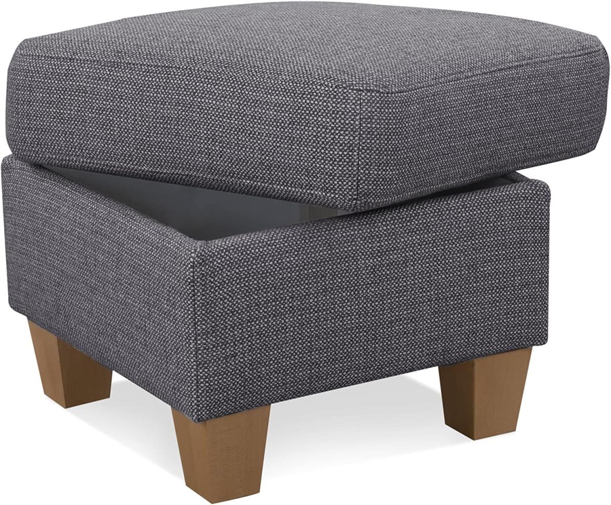 Cavadore Hocker Ammerland / Stauraumhocker mit Holzfüßen, als Fußhocker oder Beistellhocker / 58 x 48 x 58 / Strukturstoff, Grau Bild 1