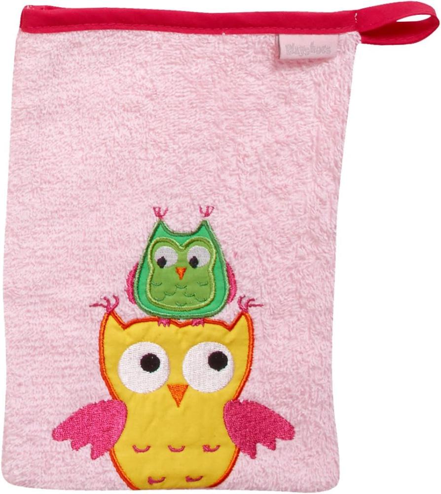 Playshoes Kinder Waschhandschuh Eule rosa|15x20 cm Bild 1