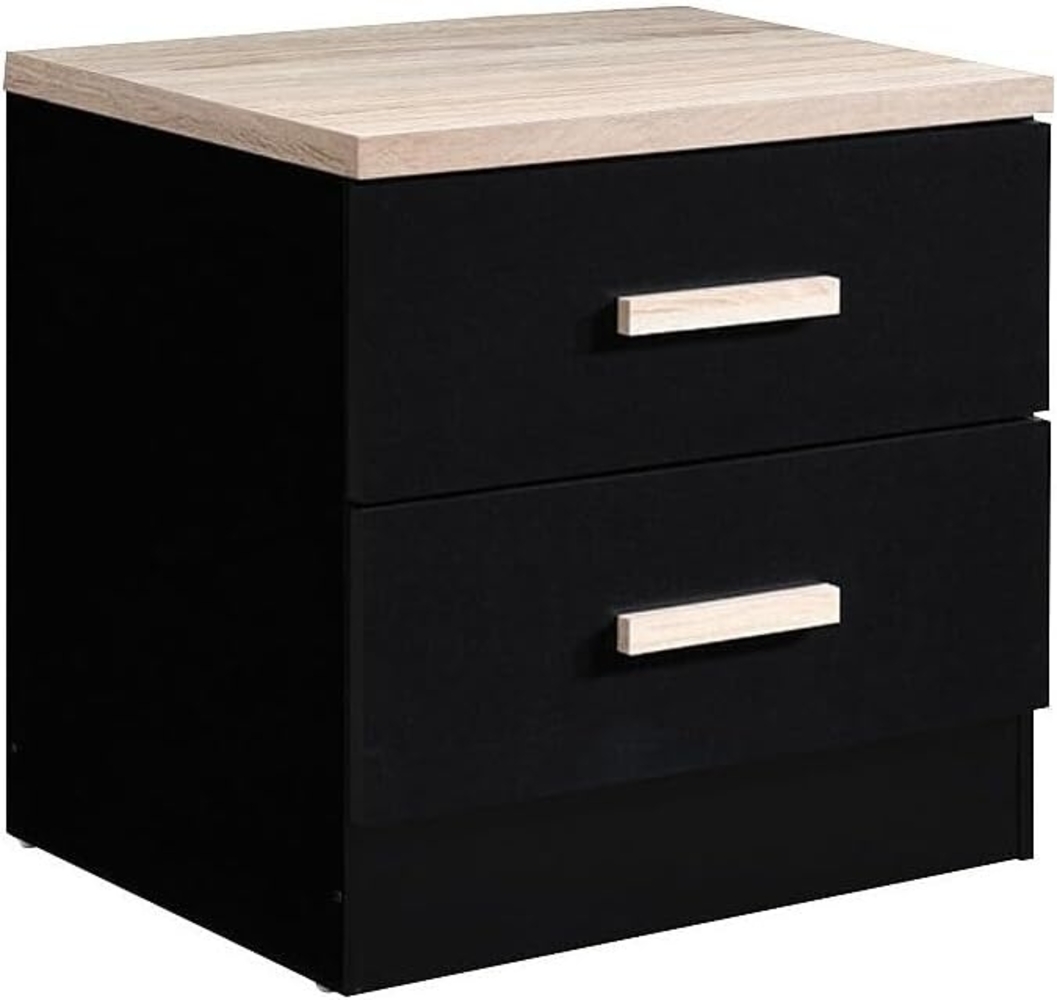 Vente-unique - Nachttisch mit 2 Schubladen - Schwarz & Natur - SKAIDO Bild 1