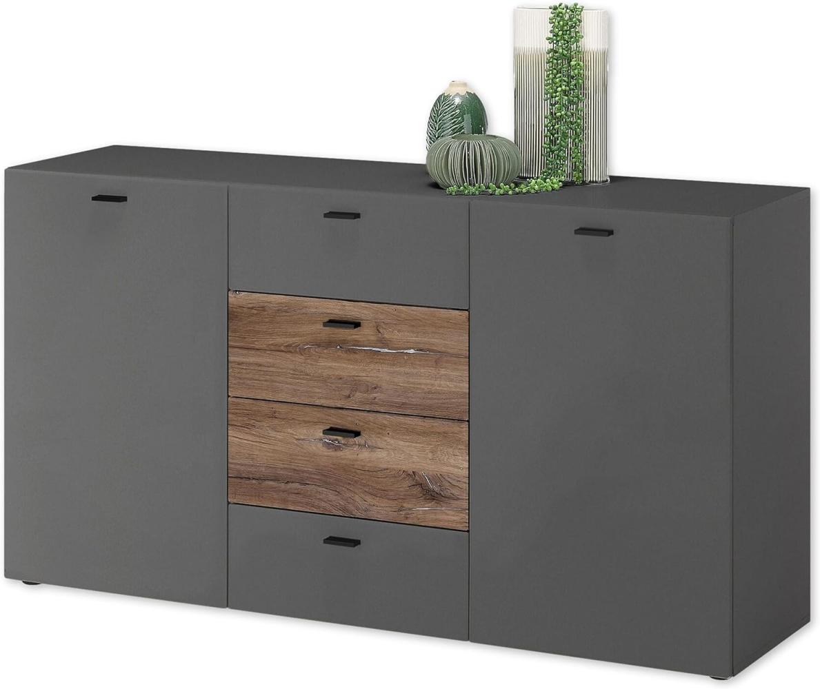 Kommode SARI Sideboard passend zu Anbauwand in Grau / Flagstaff Eiche ca. 150 x 80 x 40 cm Bild 1