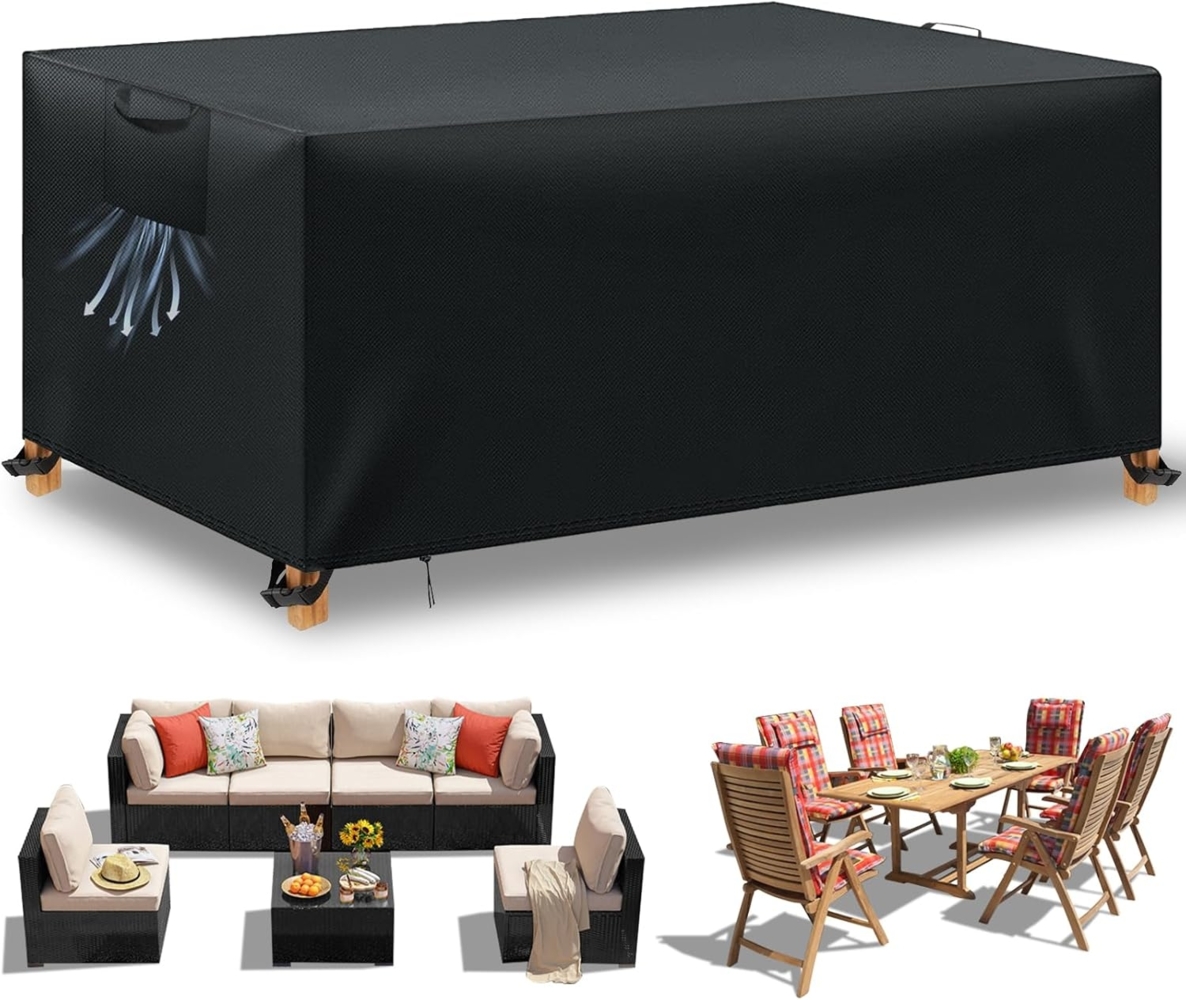 WUAYAMI Gartenmöbel Abdeckung wasserdichte Abdeckplane Gartenmöbel Winddicht Anti-UV Schwerlast 420D -Oxford Gewebe für Sitzgruppe Gartentische Terrassenmöbel Schwarz, 150 x 90 x 75 Bild 1