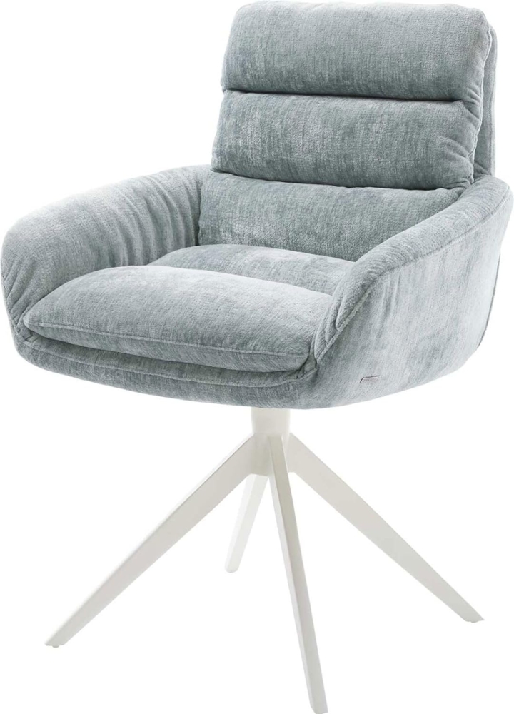 Drehstuhl Abelia-Flex mit Armlehnen Chenille Pastellblau Kreuzgestell breit Weiß 360° drehbar Wippfunktion Bild 1