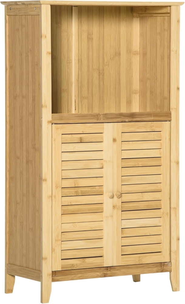 HOMCOM Badkommode Badzimmerschrank mit offenem Regal (Badezimmer Standregal, 1 St, Badregal), Bambus, Natur, 50 x 25,5 x 92 cm Bild 1