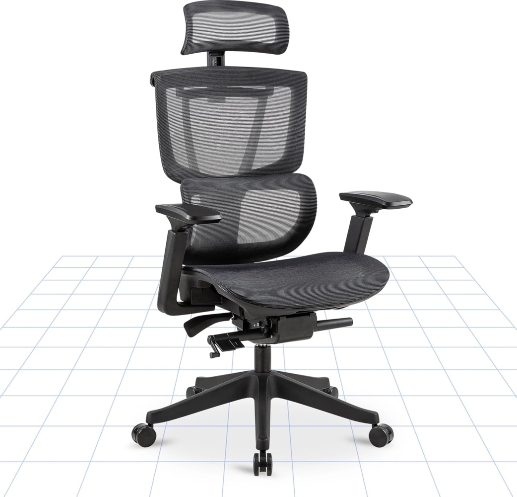 FLEXISPOT Bürostuhl Premium Ergonomischer C7 (Rückenlehne verstellbar 90°-128°, 2D-Kopfstütze, 4D-Armlehnen), Chef-Mesh-Bürostuhl, Computer-Bürostuhl, 130KG Tragkraft Bild 1