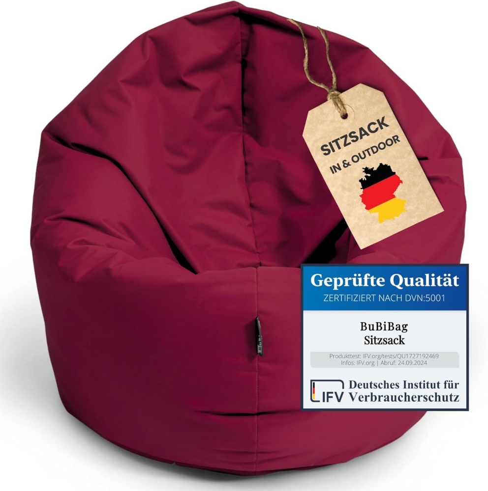 BubiBag Sitzsack, Riesensitzsack für Erwachsene - XXL Sitzsäcke, Sitzkissen oder XXL Gaming Sitzsack, geliefert mit Füllung (145cm Durchmesser, weinrot) Bild 1