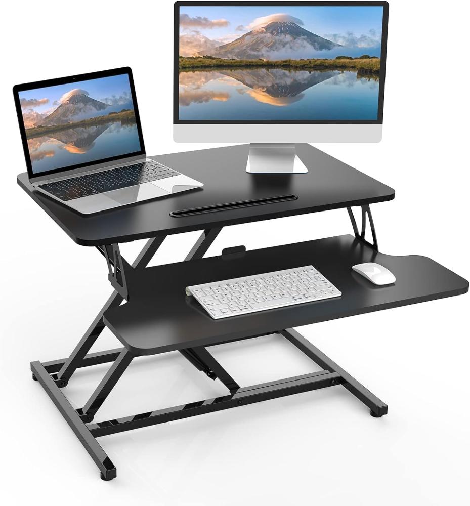 ERGOMAKER Stehpult Höhenverstellbarer Schreibtisch, 64 x 40cm Schnell Sitz Steh Computertisch mit Tastaturablage Bild 1