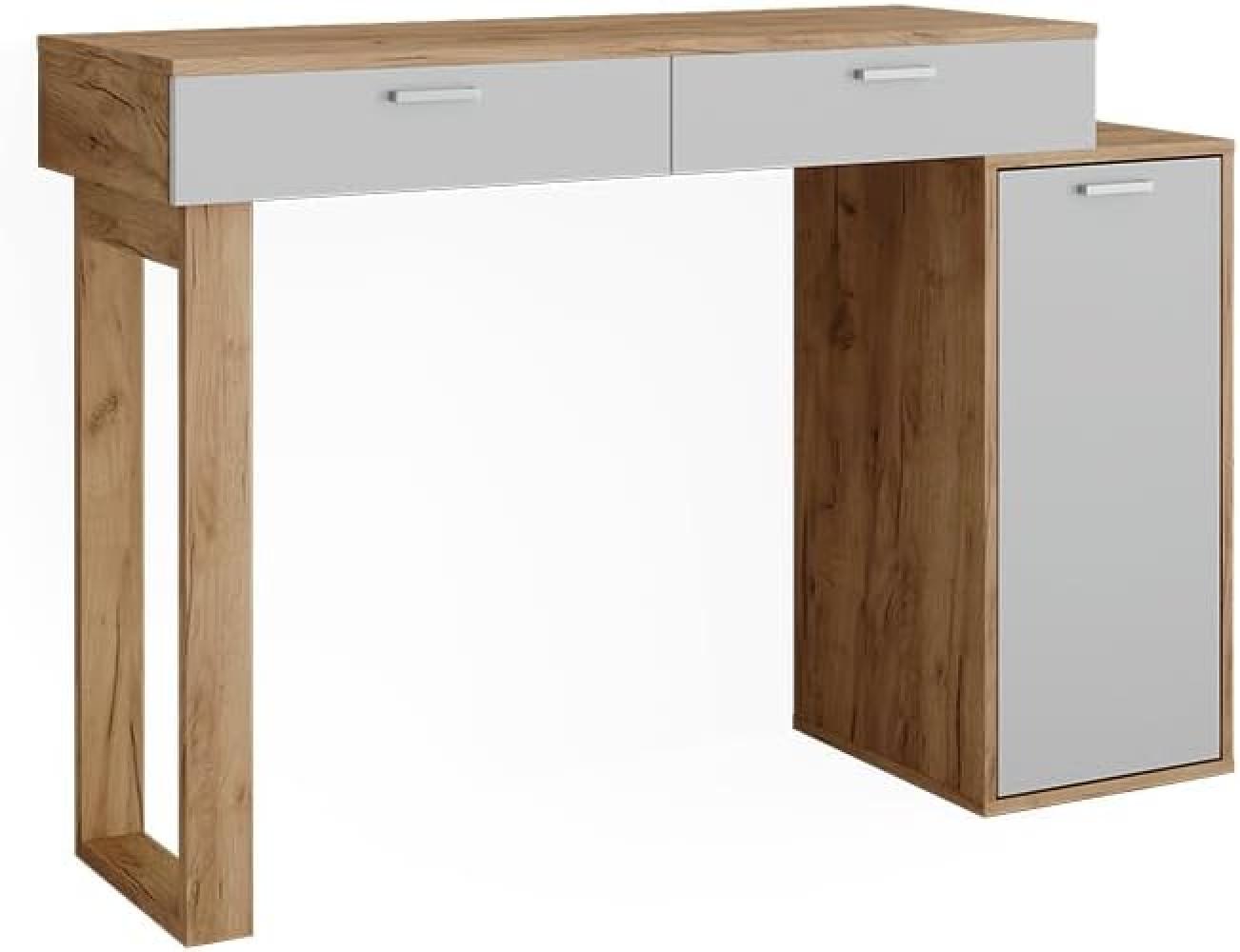 Vicco Schreibtisch Regina Eiche Weiß 130 x 40 cm mit 2 Schubladen Bild 1