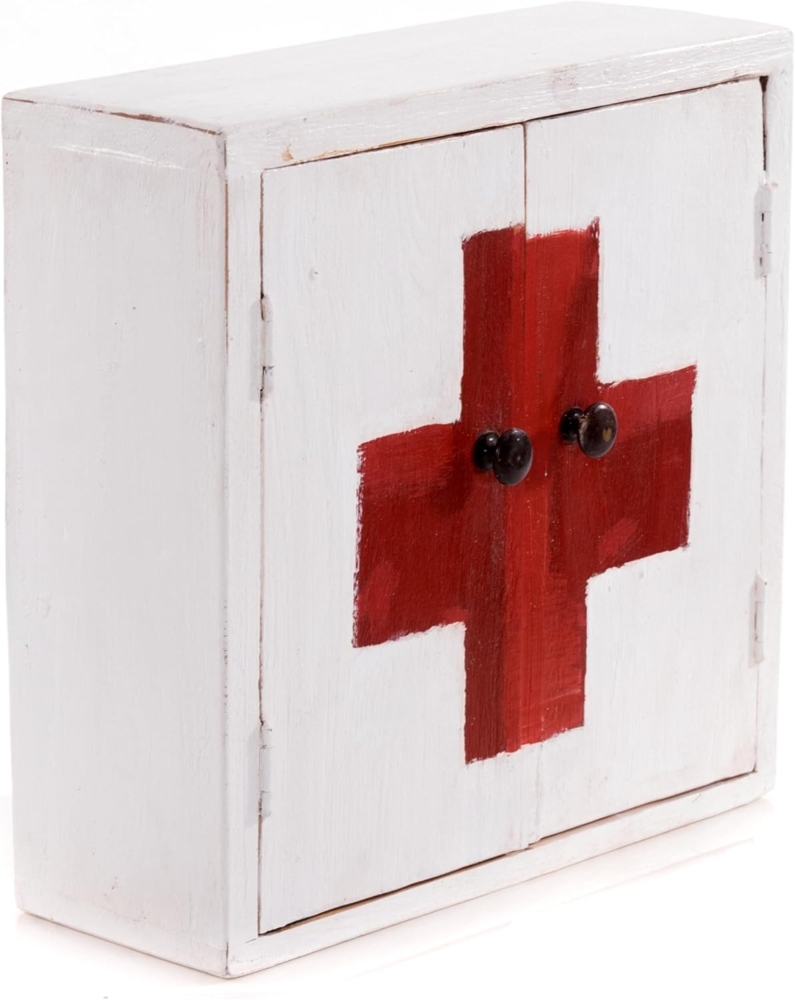 MEDIZINSCHRANK Medic 35 | 35 x 35 x 13 cm (HxBxT), Mahagoni | Wandschrank im Shabby Chick Design, Arzneischrank, Erste Hilfe Schrank aus Holz | Farbe: 06 weiß-Landhaus Bild 1