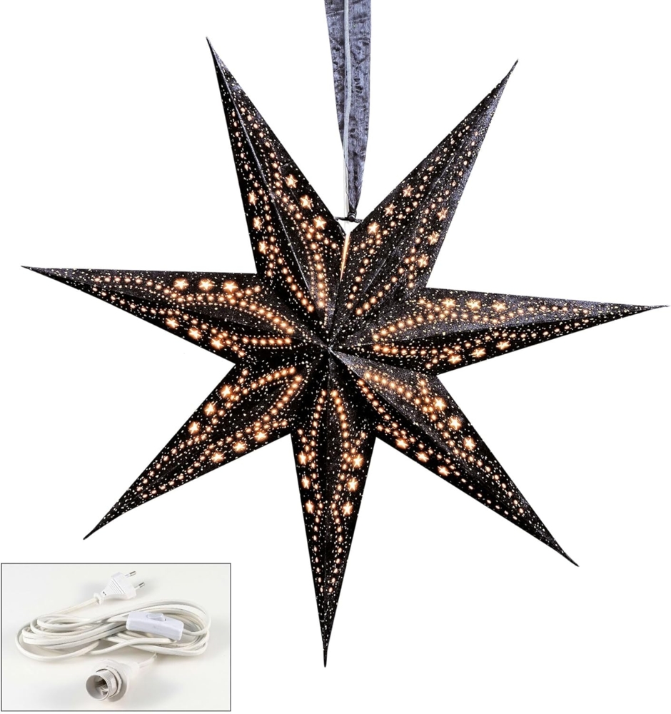 Leuchtstern Schwarz 7 Zacken Papierstern 60cm Samt Weihnachtsstern Deko Stern Lampe Weihnachtsdeko Bild 1