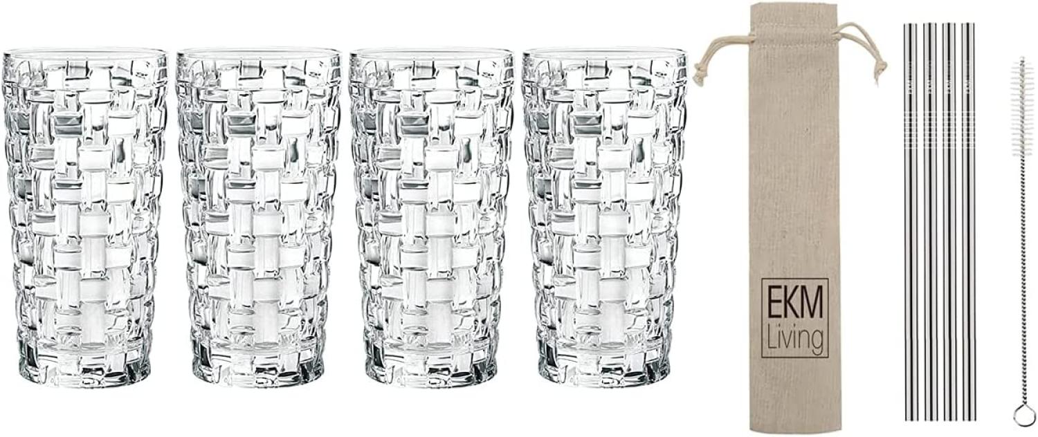 Spiegelau & Nachtmann, 4-teiliges Longdrink-Set, Kristallglas, 395 ml, Bossa Nova, 0092075-0 + 4er Set EKM Living Edelstahl Strohhalme Silber gerade Bild 1