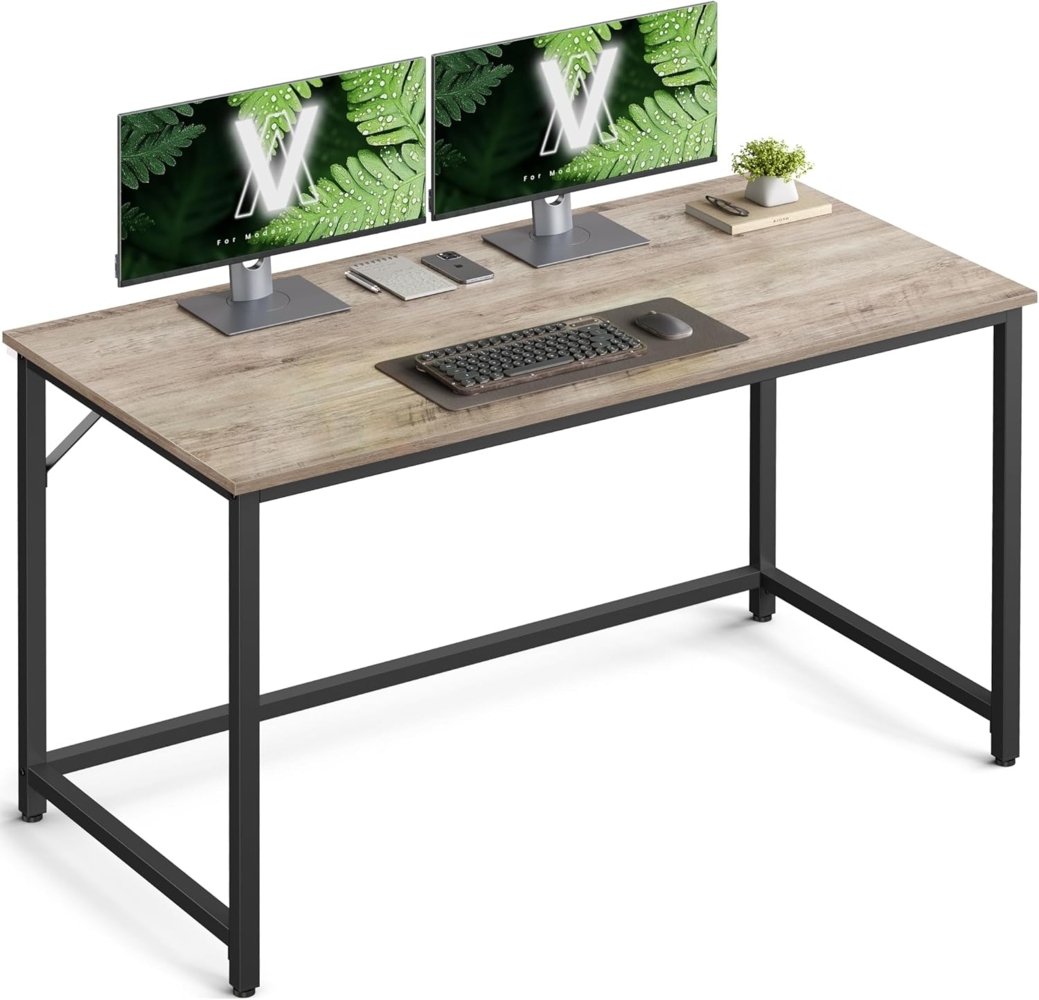 Vasagle Schreibtisch, Computertisch, schmaler Bürotisch, 120 x 60 x 75 cm, Arbeitszimmer, Homeoffice, Büro, einfacher Aufbau, Stahl, Industrie-Design, Greige-schwarz LWD039B02 Bild 1