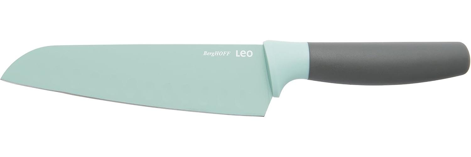 Berghoff Leo Santoku Messer mit Keramikbeschichtung, Antihaftbeschichtung, weicher Griff, 17 cm, Edelstahl, grün, 6. 5 x 31. 5 x 2 cm Bild 1