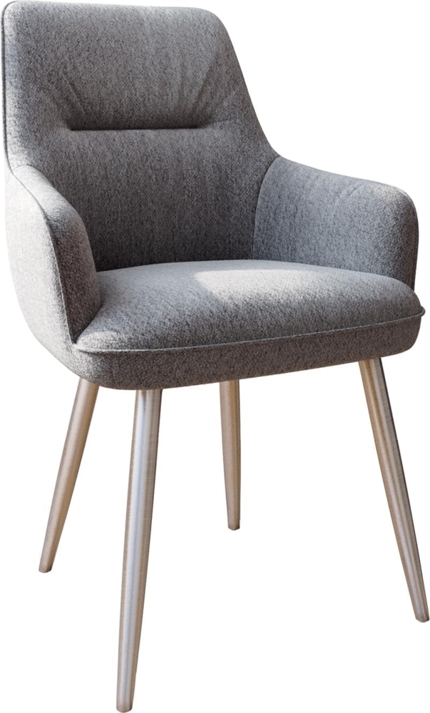 Esszimmerstuhl Zelia-Flex mit Armlehnen Strukturstoff Hellgrau 4-Fuß konisch Edelstahl Taschenfederkern Bild 1